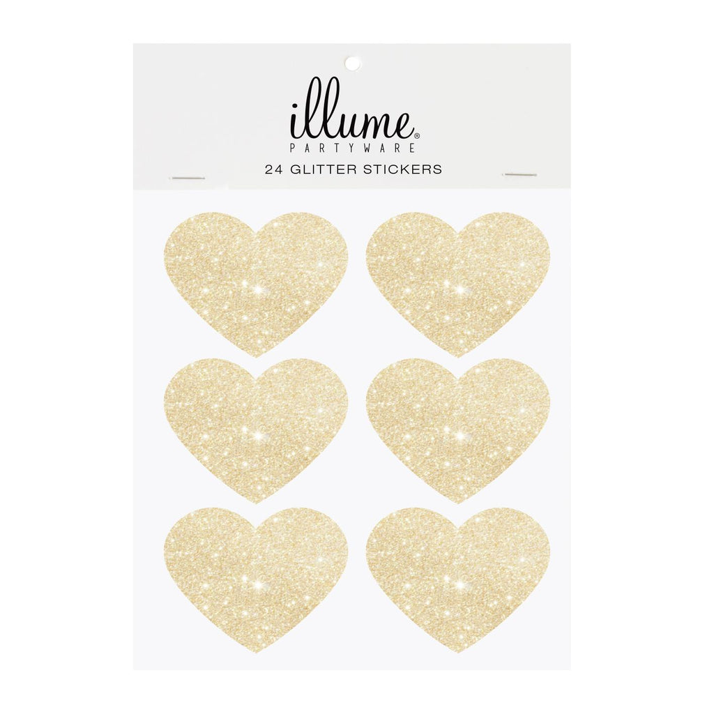 Stickers de Corazón en Dorado con Brillantina - 24 pzs.