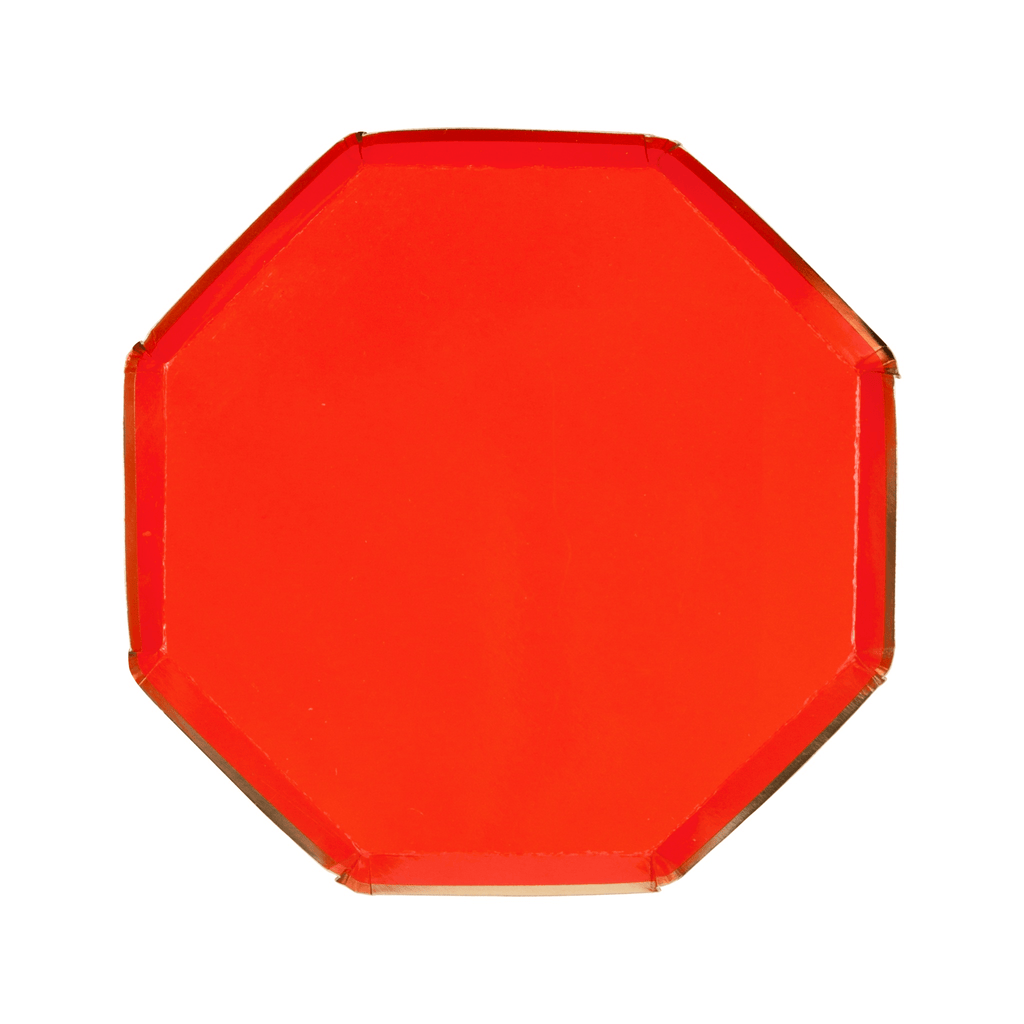 Plato de Postre Octogonal Rojo con Borde Dorado - 8 pzas.