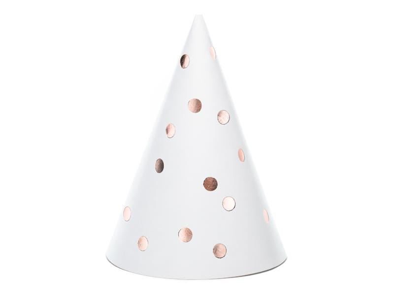 Party hats Dots, white, 16cm (1 pkt / 6 pc.).