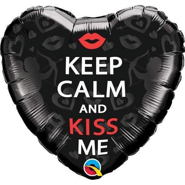 Globo Metálico Corazón Negro ¨Keep Kalm And Kiss Me¨ - 1 pza.