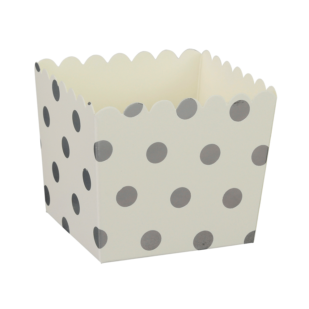 Caja de Dulces Blanca con Puntos Grandes Plateados - 6 pzas.
