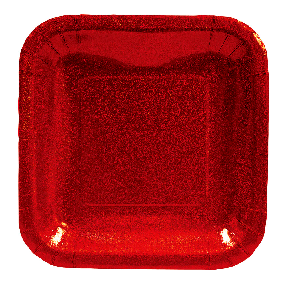 Plato de Postre Prismáticos Cuadrados Color Rojo Glitz -8 pzas.