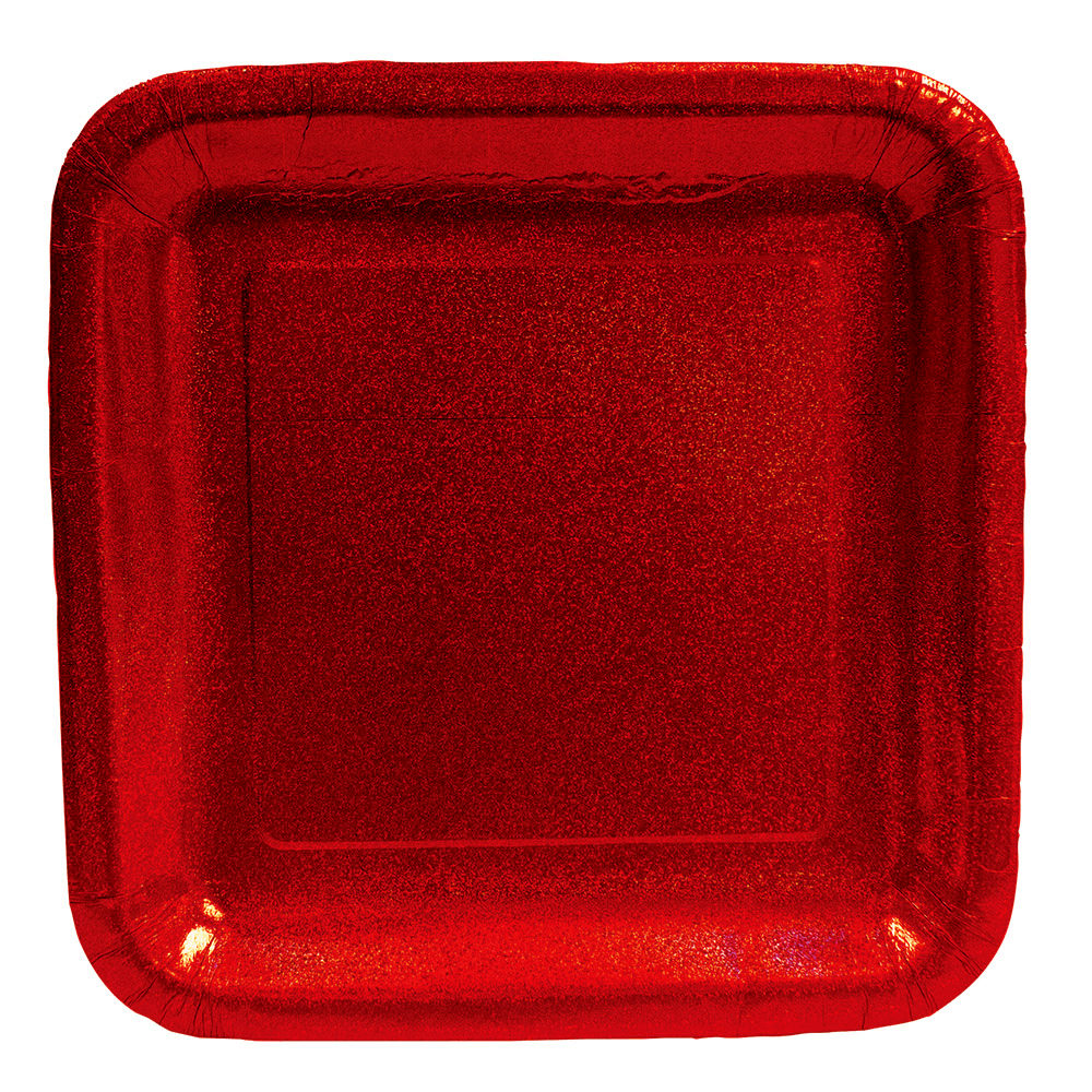 Plato Grande Prismático Cuadrado Color Rojo Glitz -8 pzas.