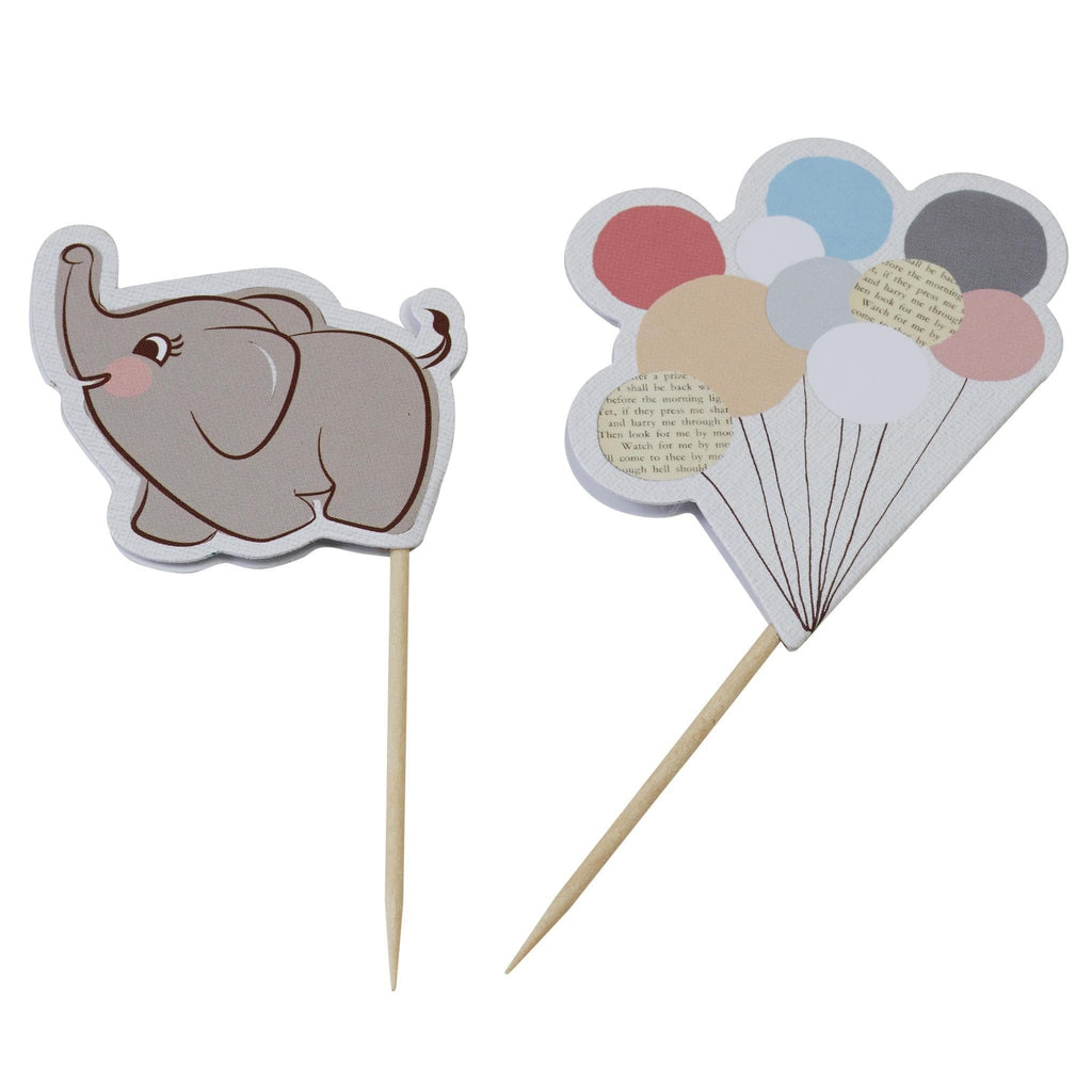 Toppers Elefantes y Globos para Cupcakes - 10 pzas.