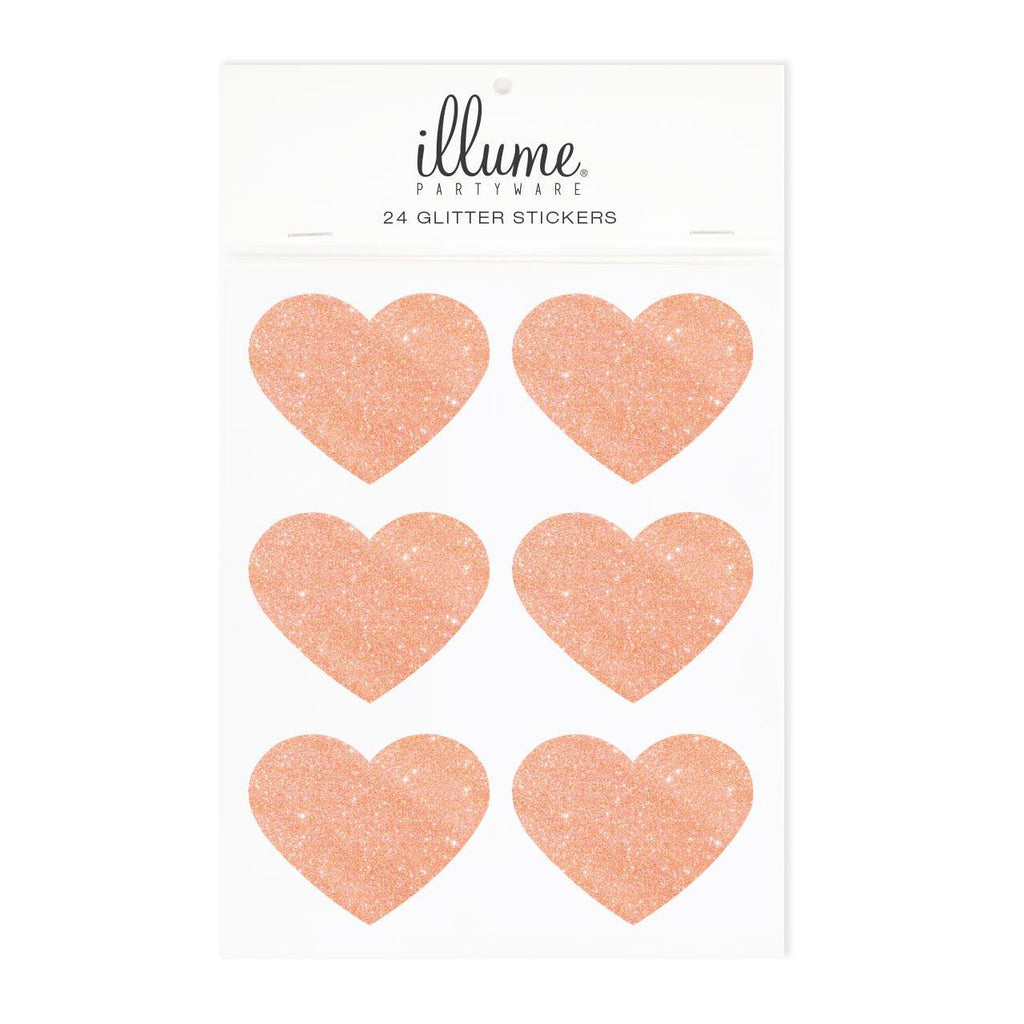 Stickers de Corazón en Oro Rosa con Brillantina - 24 pzas.