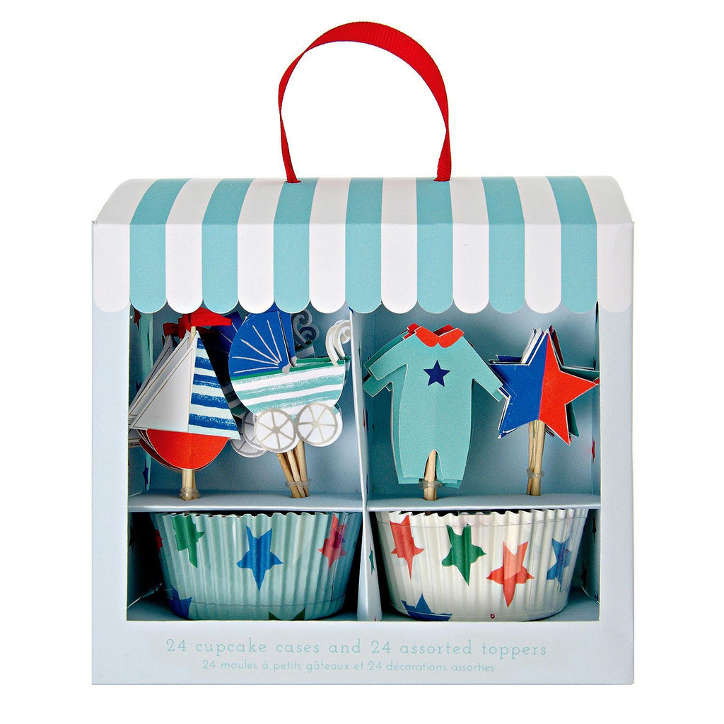 Cupcake Kit "Baby Shop" en Azul - 24 piezas.