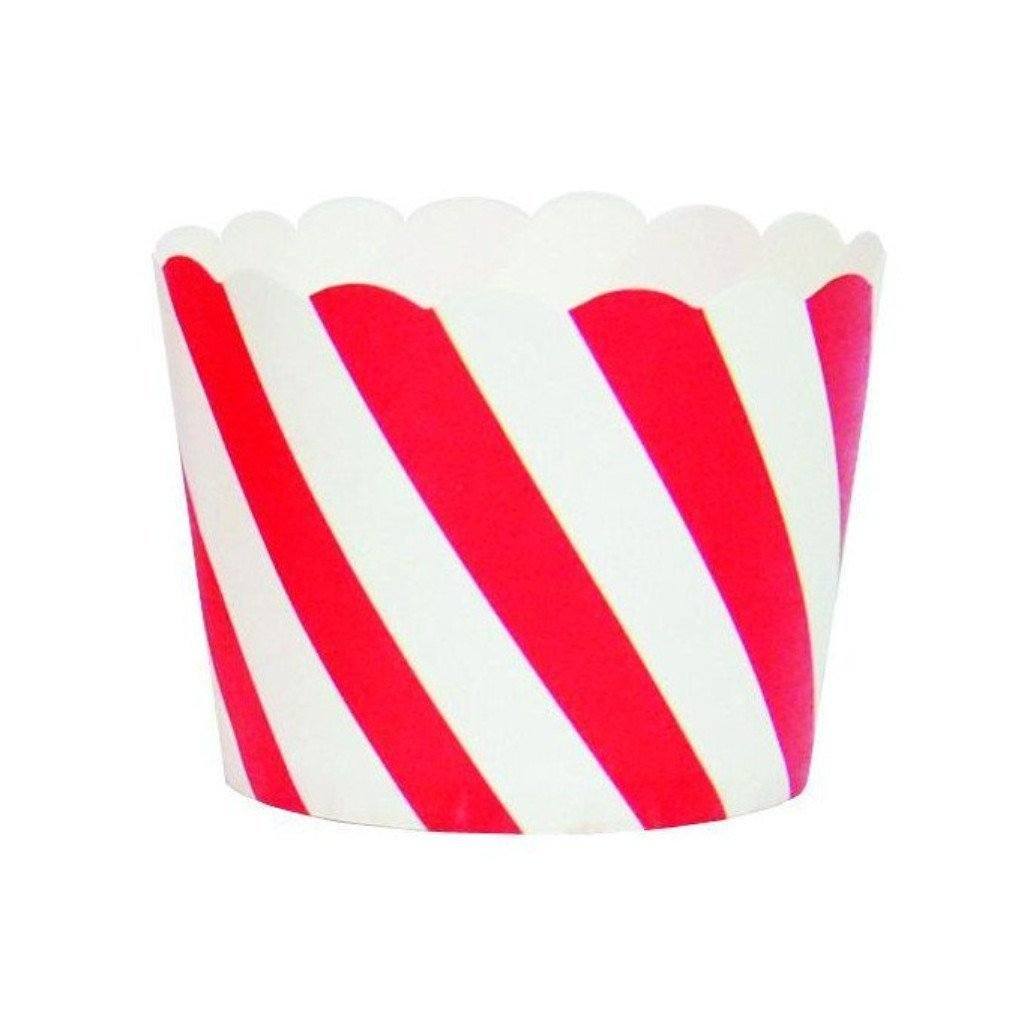Vasito para Cupcake con lineas Diagonales en Rojo y Blanco - 25 pzas.