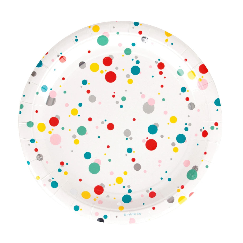 Plato Grande Burbujas Multicolor con Foil de Plata - 8 pzs.