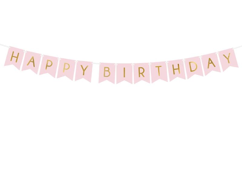 Banner Happy Birthday, light pink, 15 x 175 cm Banner Party Deco 