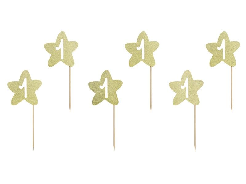 Cupcake toppers 1st Birthday, gold (1 pkt / 6 pc.).