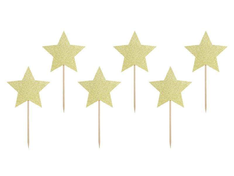 Cupcake toppers - Stars, gold, 11.5cm (1 pkt / 6 pc.).