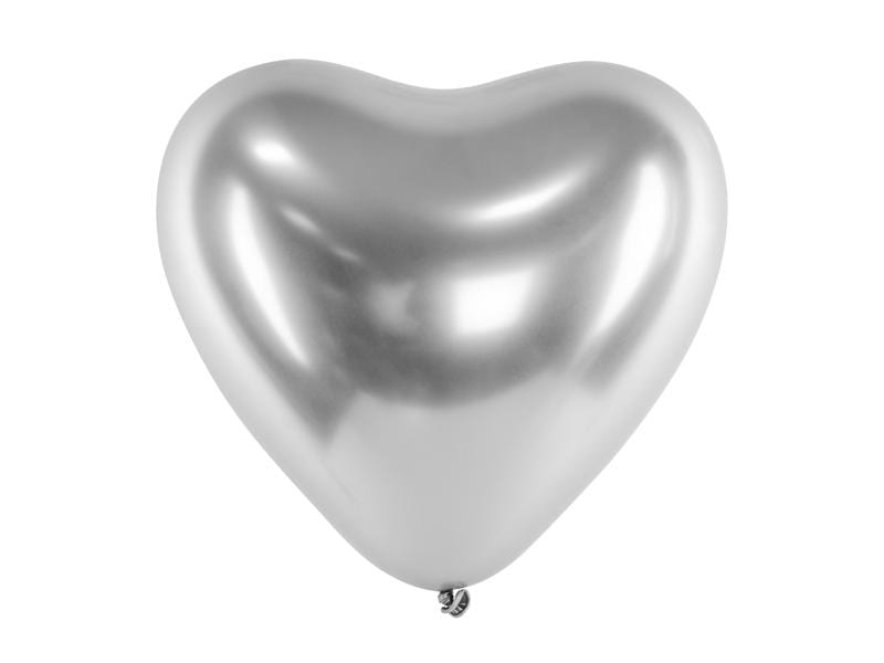 Glossy Balloons 30cm, Hearts, silver: 1pkt/50pc..