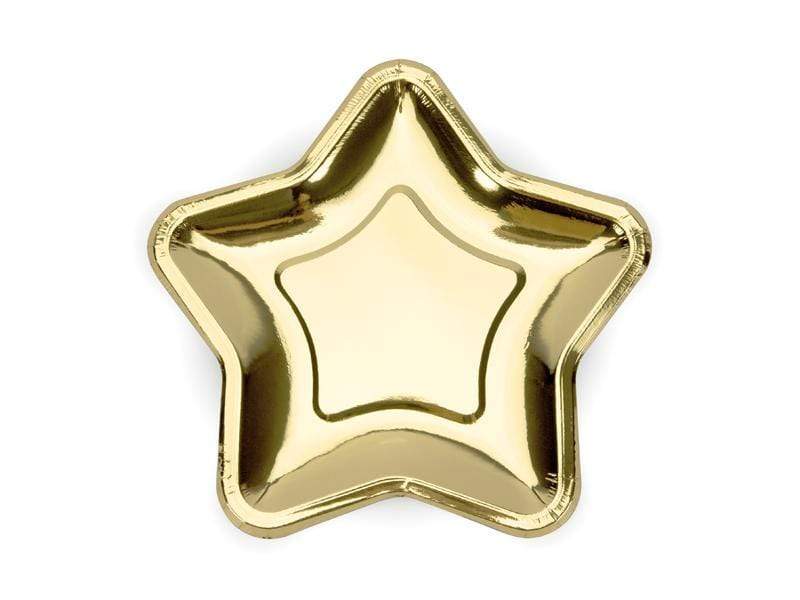 Paper Plates Star, gold, 23cm (1 pkt / 6 pc.) Platos Party Deco 