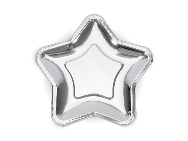 Paper Plates Star, silver, 23cm (1 pkt / 6 pc.) Platos Party Deco 