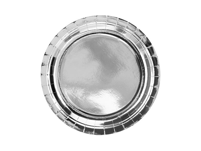 Round plates, silver, 23cm (1 pkt / 6 pc.) Platos Party Deco 