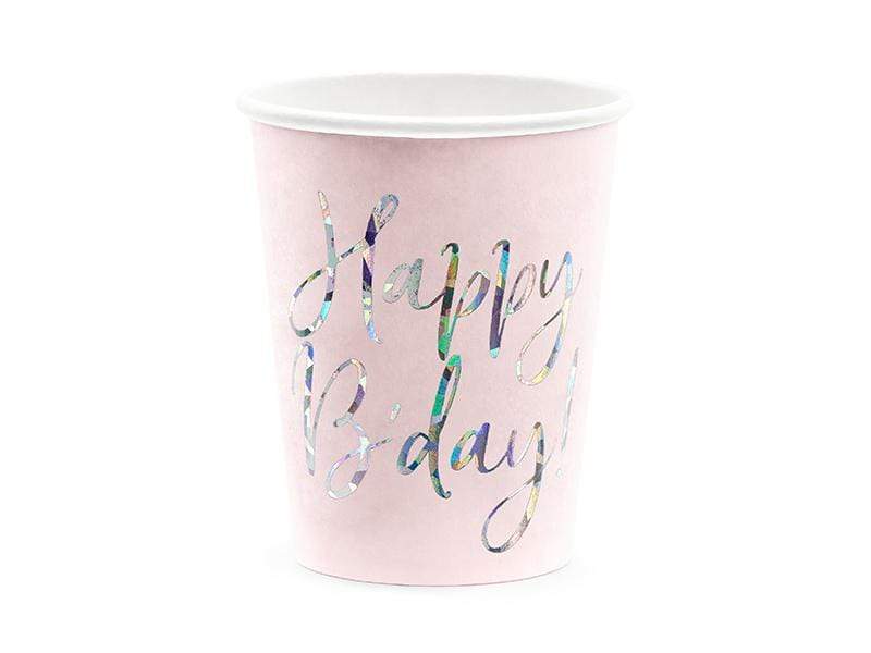 Cups Happy B'day!, light powder pink, 220ml (1 pkt / 6 pc.).