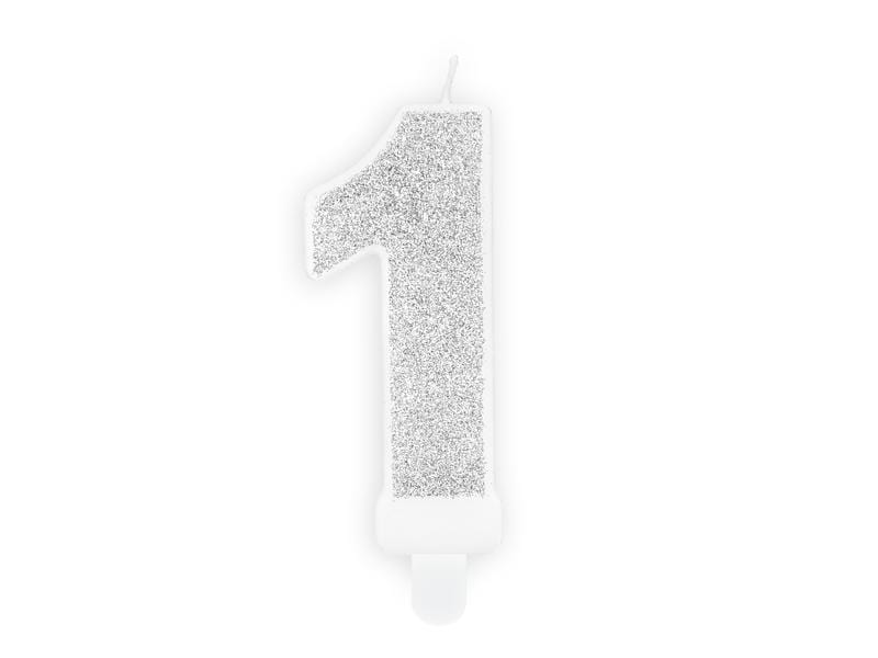 Birthday candle Number 1, silver, 7cm Velas Party Deco 