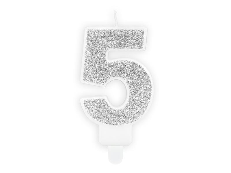 Birthday candle Number 5, silver, 7cm Velas Party Deco 
