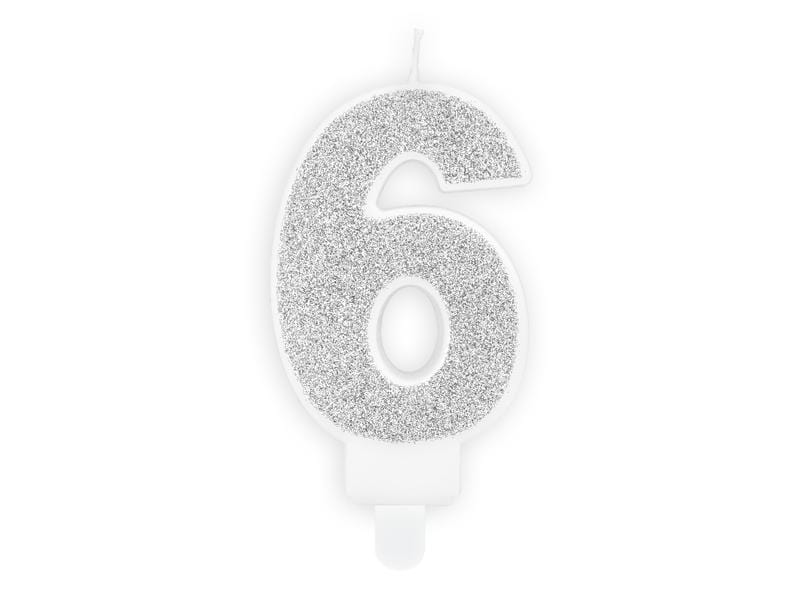Birthday candle Number 6, silver, 7cm Velas Party Deco 