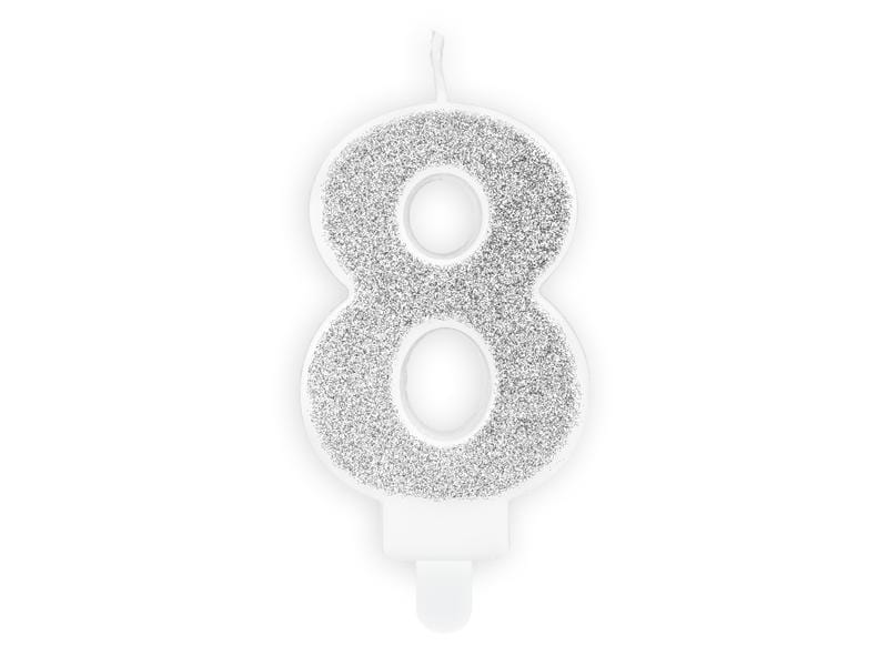 Birthday candle Number 8, silver, 7cm Velas Party Deco 