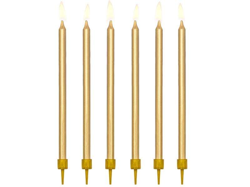 Birthday candles, plain, gold, 12.5cm (1 pkt / 12 pc.) Velas Party Deco 