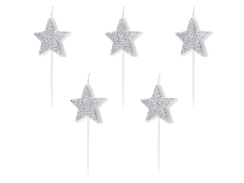 Birthday candles Stars, silver, 3.5cm (1 pkt / 5 pc.) Velas Party Deco 