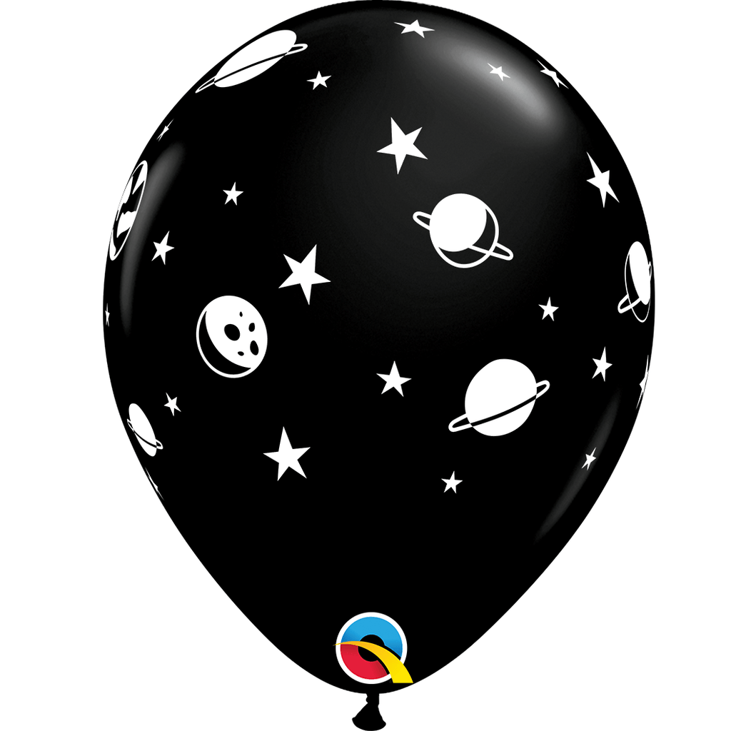 Globo Latex 11" Espacio, Estrellas y Planetas - 1 pza Globos Qualatex Negro 