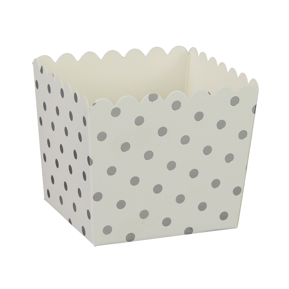 Caja de Dulces Blanca con Puntos Pequeños Plateados - 6 pzas.